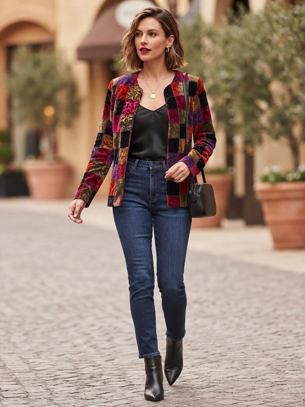 Willow Ridge Vintage 90s Velvet Patchwork Jacquard Blazer Jacket 10 Jewel‎ Tone